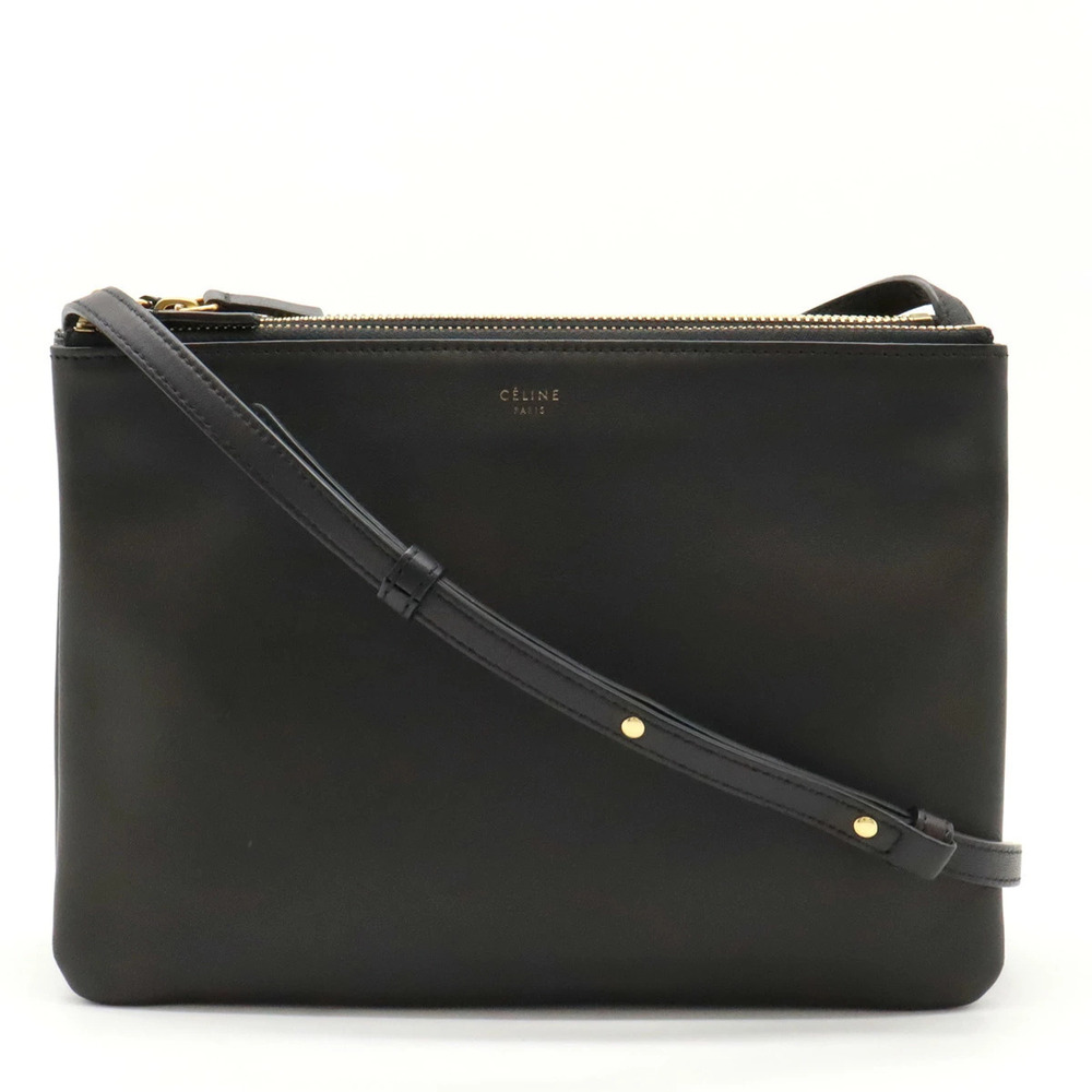 Celine Trio Crossbody Bag Pouch Clutch Lambskin Leather Black